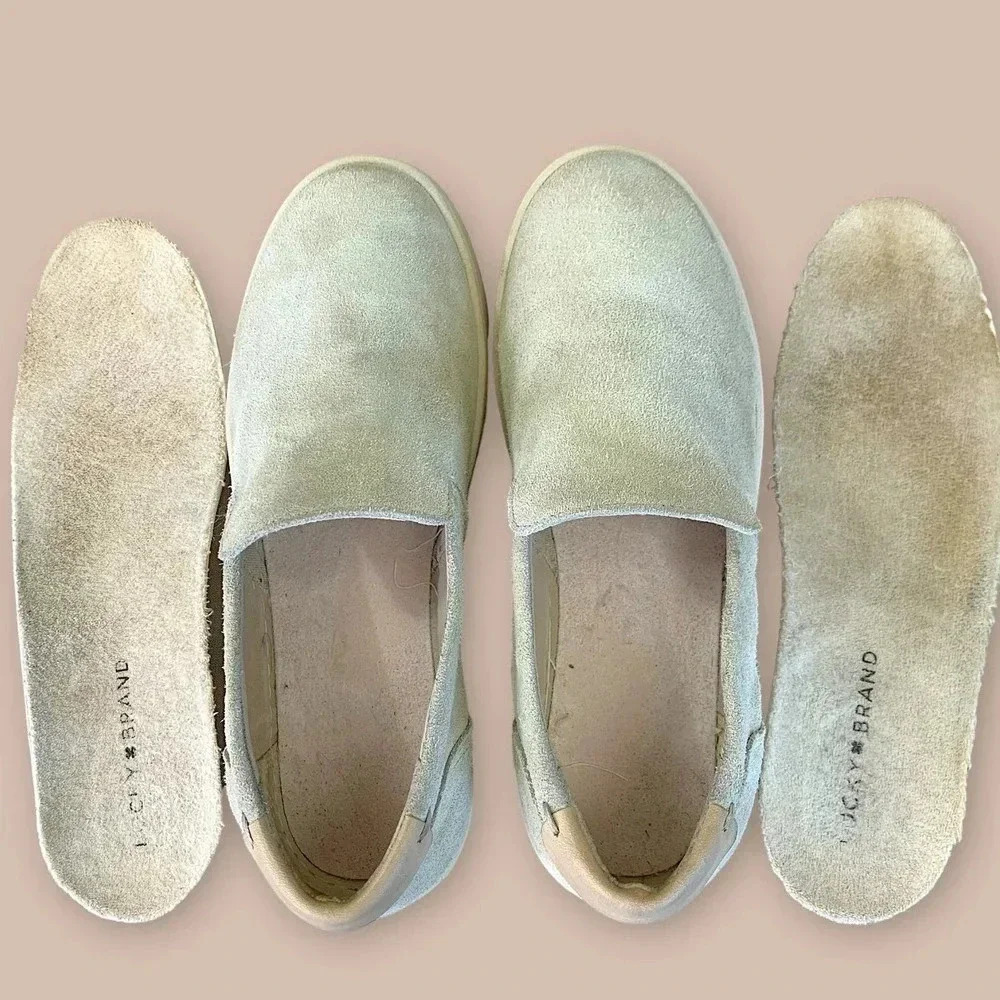 Lucky Brand Suede Leather Slip On Loafer Sneakers Women Size 8M Silver Cloud - Picture 12 of 16